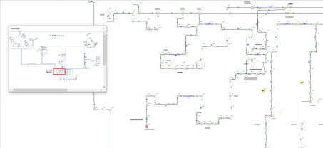 Zoomed-in plant section with a flow-balancing dialog, used to replicate the as-operated state